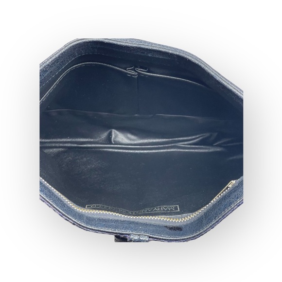 Vintage: Maryann Rosenfeld ✿ Hinged Convertible Clutch Bag Handbag ✿ Navy Woven - Picture 10 of 16